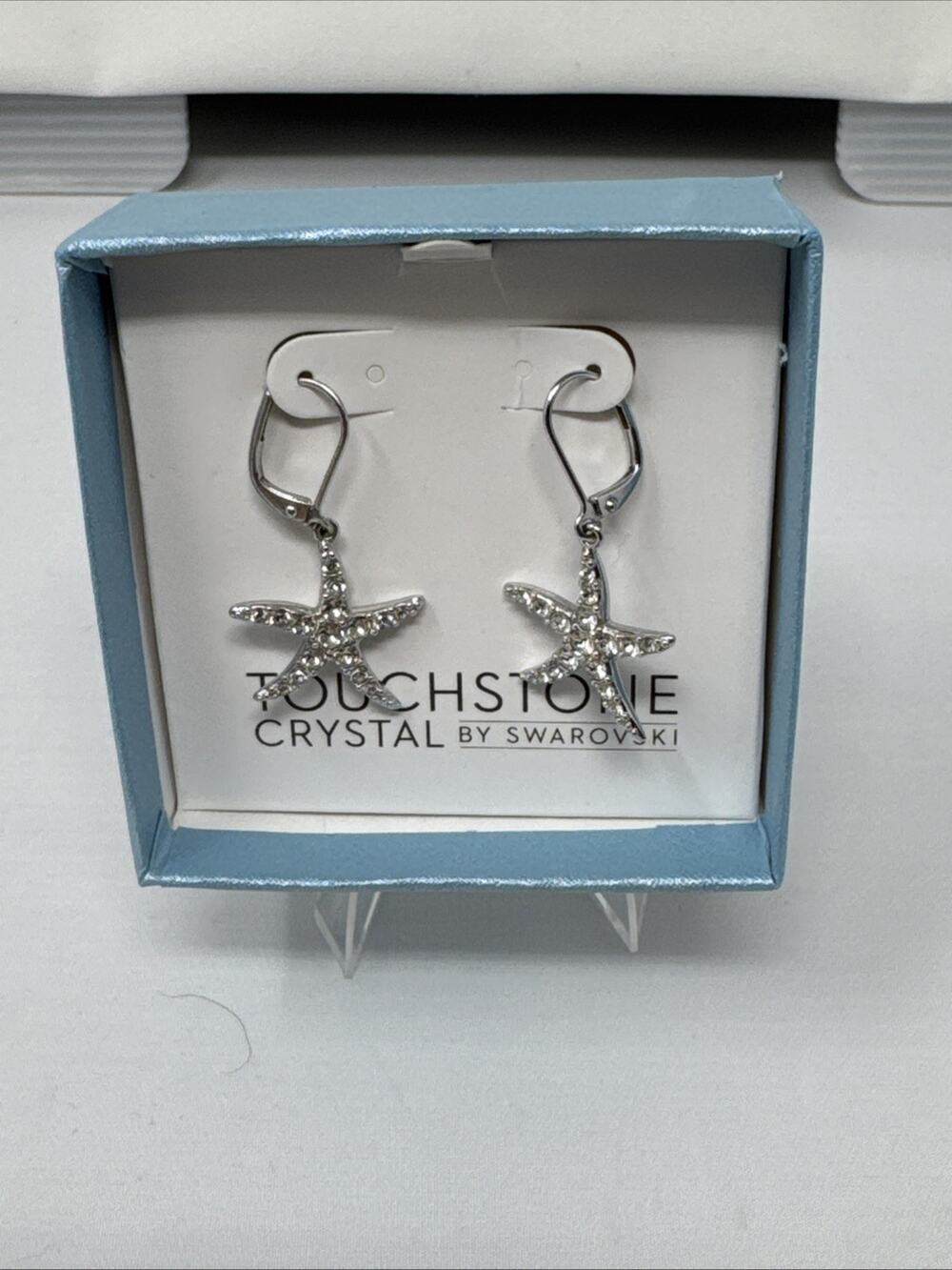 Touchstone Crystal Starfish Earrings Rhodium Clear New